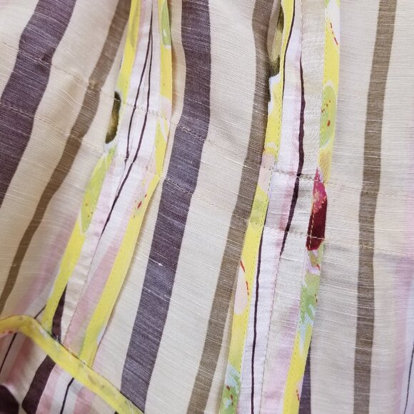 D.E.S. Jacket Women's Sz 6 Silk Linen Snap Wrap Front Striped Classic Blazer Tan - Picture 10 of 16